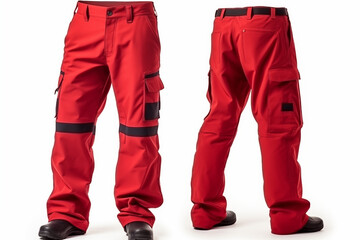 red firefighter long pants isolated on white. generative AI