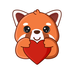 Red panda with heart. Vector illustration. Illustration isolated on white background.  Great for icon, stickers, card, children's book