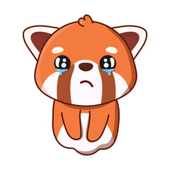 Red panda crying.  Vector illustration. Illustration isolated on white background. Great for icon, stickers, card, children's book