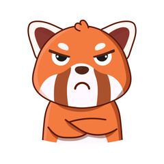 Red panda is angry. Vector illustration. Illustration isolated on white background.  Great for icon, stickers, card, children's book