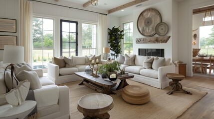 Modern Living Room with Beige Decor and Elegant Furniture, Bright and Airy Interior, Ideal for Contemporary Home Design and Comfort
