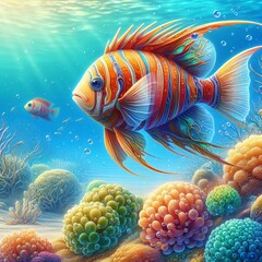 Cute colorful fish in a close-up under the sea
