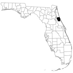 Map of Flagler County in Florida state on white background. single County map highlighted by black colour on Florida map. UNITED STATES, US