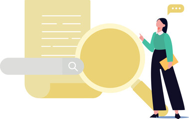 Girl looking at document through magnifier.