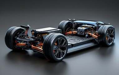 Aerodynamic electric vehicle chassis showcasing a stateoftheart battery cooling system integrated into the design