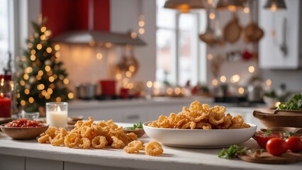 Fototapeta premium Chicharrones - Crispy pork rinds served with salsa