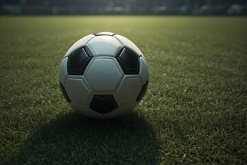 Fototapeta premium soccer ball on grass, AI