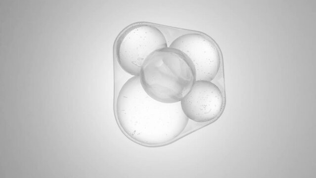 Black and white round shaped moving cells membrane. Division of cells, medical and scientific background. Design. Fluid endocytosis