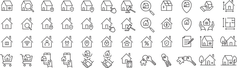 ベクターの家の線画アイコンセット