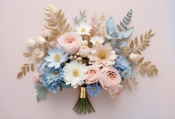 Obraz premium Creative layout bouquet made of various realistic flowers including rose lilly and other flowers with matellic colours with transparent luxrious background