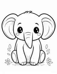 Fototapeta premium Picture of a cute elephant used as an illustration in a coloring book.