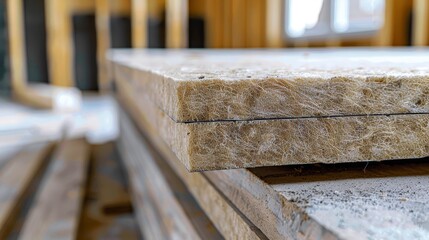 Insightful close-up of insulation panels on a construction site, emphasizing their quality and thermal efficiency under optimal environmental conditions