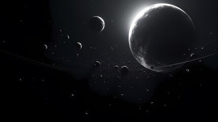 Obraz premium Digital technology black and white halo planet poster background