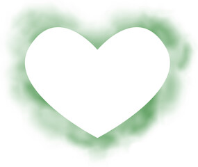 Love heart smoke frame. Cloud steam ring for Valentine. Green magic fog border. Abstract aroma shape with beautiful color energy and fragrance texture template for card. Smoky vapour effect design