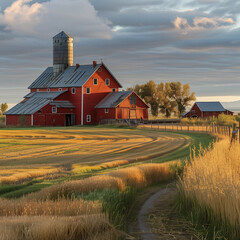 Canadian agriculture field and barn scene