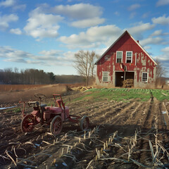 Canadian agriculture field and barn scene