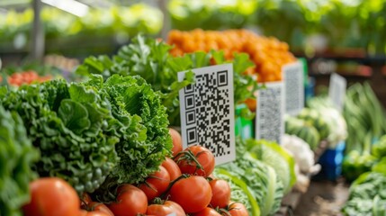  Illustrate blockchain technology being used to trace the origin of food products from farm to table, with QR codes linking to digital records detailing production methods and quality standards