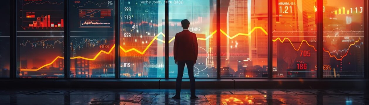 Futuristic Failure Analysis Visualize a 3D holographic display projecting failing business metrics, where futuristic technology attempts to analyze and rectify the downward trend