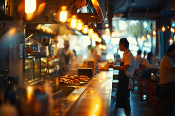 Blurred Restaurant Background with People - Generative AI.