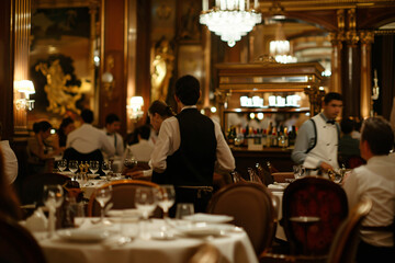 Blurred Restaurant Background with People - Generative AI.