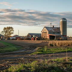 Canadian agriculture field and barn scene