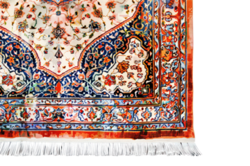 A colorful oriental rug with a white border, illustrations, clipart, isolated on a transparent background.