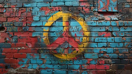 brick wall with a piece of street art that has been used to promote peace and non-violence, advocating for conflict resolution and a more peaceful world.illustration