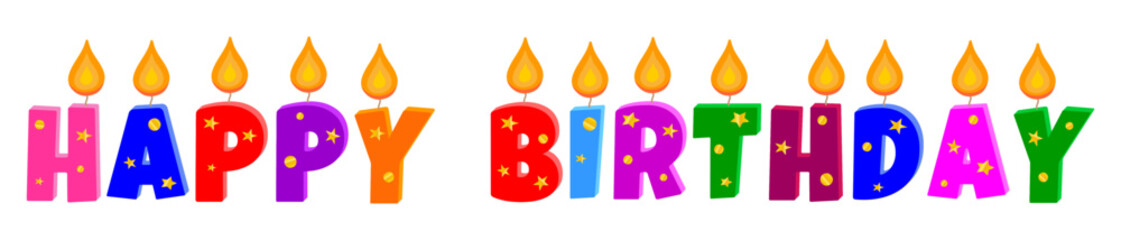 Birthday cake candles happy birthday, colored with gold confetti, vector.