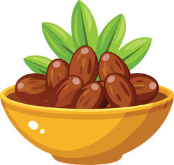 arabian Dates fruit on bowl vector illustration