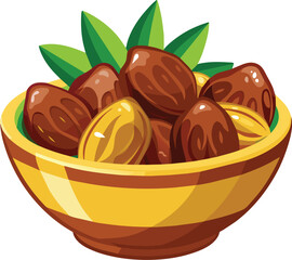 arabian Dates fruit on bowl vector illustration