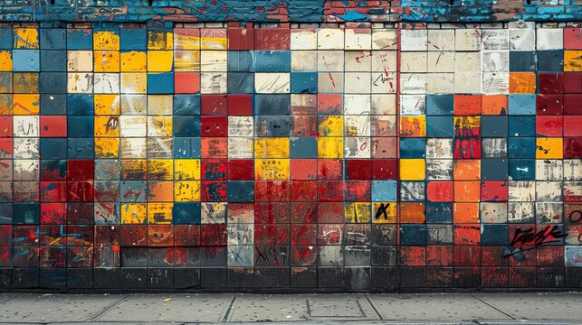 brick wall with a piece of street art that has captured the attention of passersby and sparked conversations, creating a sense of community and shared experience.stock image