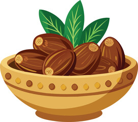 arabian Dates fruit on bowl vector illustration