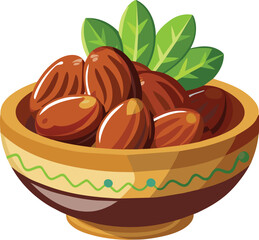 arabian Dates fruit on bowl vector illustration