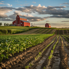 Canadian agriculture field and barn scene