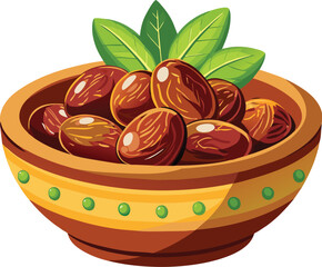 arabian Dates fruit on bowl vector illustration