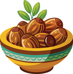 arabian Dates fruit on bowl vector illustration