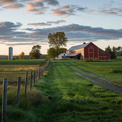 Canadian agriculture field and barn scene