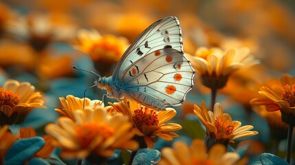 A white butterfly is sitting on a yellow flower