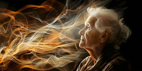 Old womans life events flash before her eyes in a moment. Concept Life Reflections, Moments Flashback, Aging Gracefully, Memories Recalled, Journey Reminisced