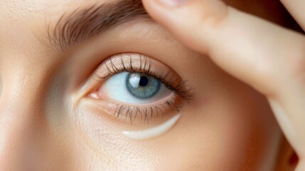 An eye cream that reduces dark circles and bags under the eyes top view Applying eye cream for dark circles  Digital tone  Tetradic color scheme