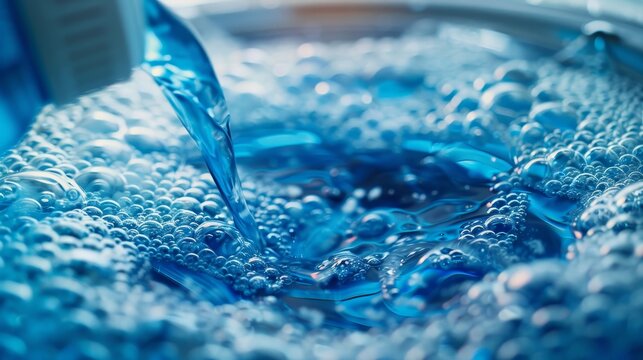 Precision-focused close-up of laundry detergent being tossed into a washing machine, ideal for demonstrating product application