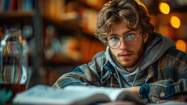 student working diligently on a homework assignment or studying for an exam, showcasing the effort and commitment required to achieve academic goals.stock photo