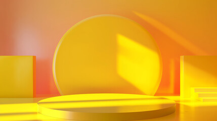  a 3D rendering of a yellow and orange geometric shape 