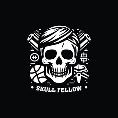 skull fellow vector logo design black and white color 