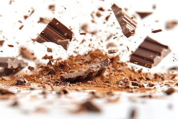 Chocolate pieces falling professional advertising food photography