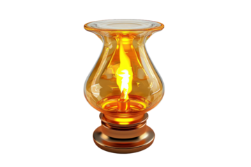 A small glass candle holder with a lit candle inside, illustrations, clipart, isolated on a transparent background.