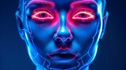 Face front view Radiant face after night treatment  Robotic tone  Complementary Color Scheme