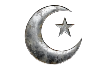 A silver star and crescent moon on a white background, illustrations, clipart, isolated on a transparent background.