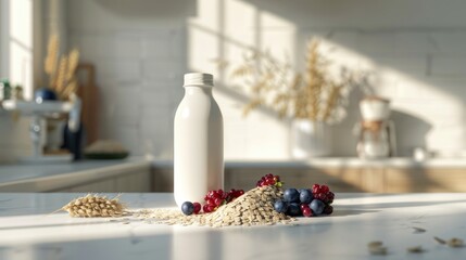 Serene Kitchen Setting with Fresh Milk Bottle and Mixed Berries