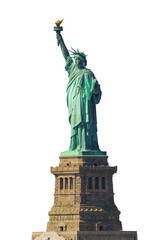 The Statue of Liberty isolated on free PNG Background - New york cityscape river side which location is lower manhattan. Architecture and building with tourist concept.